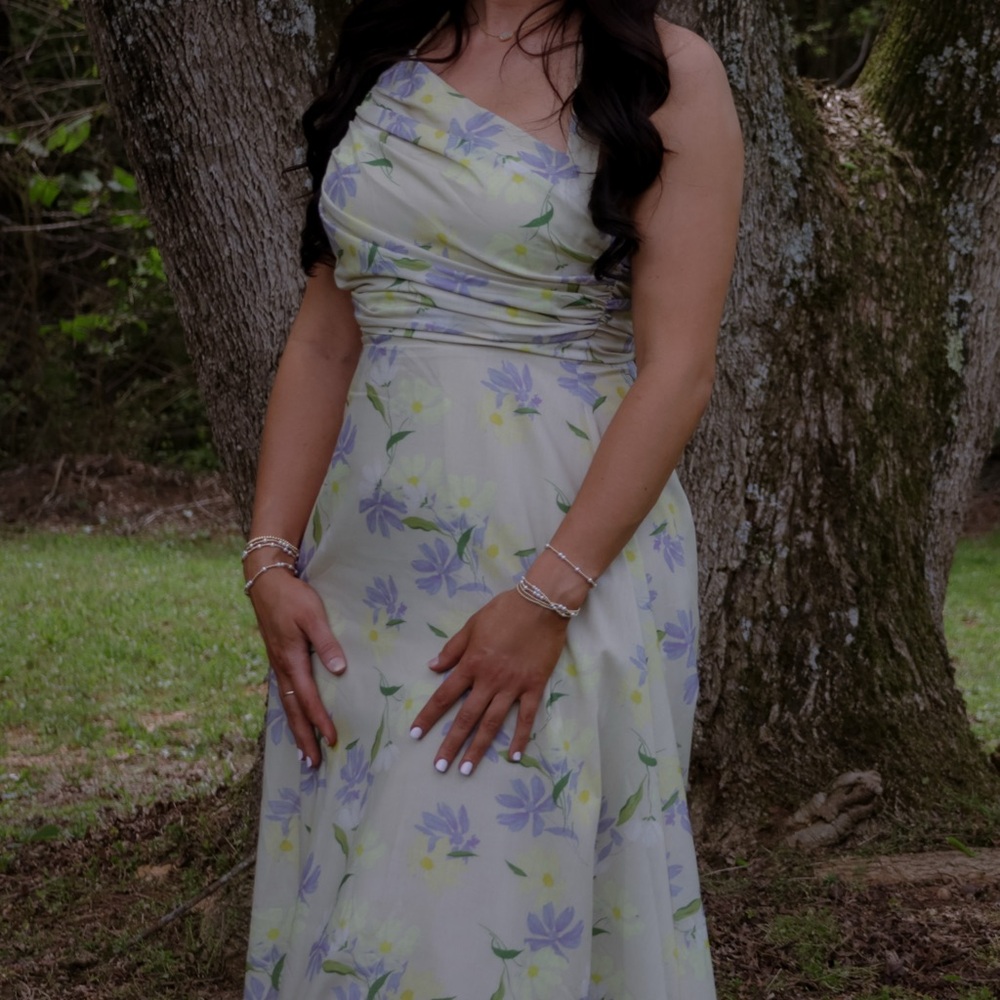 Yellow Floral One-Shoulder Dress